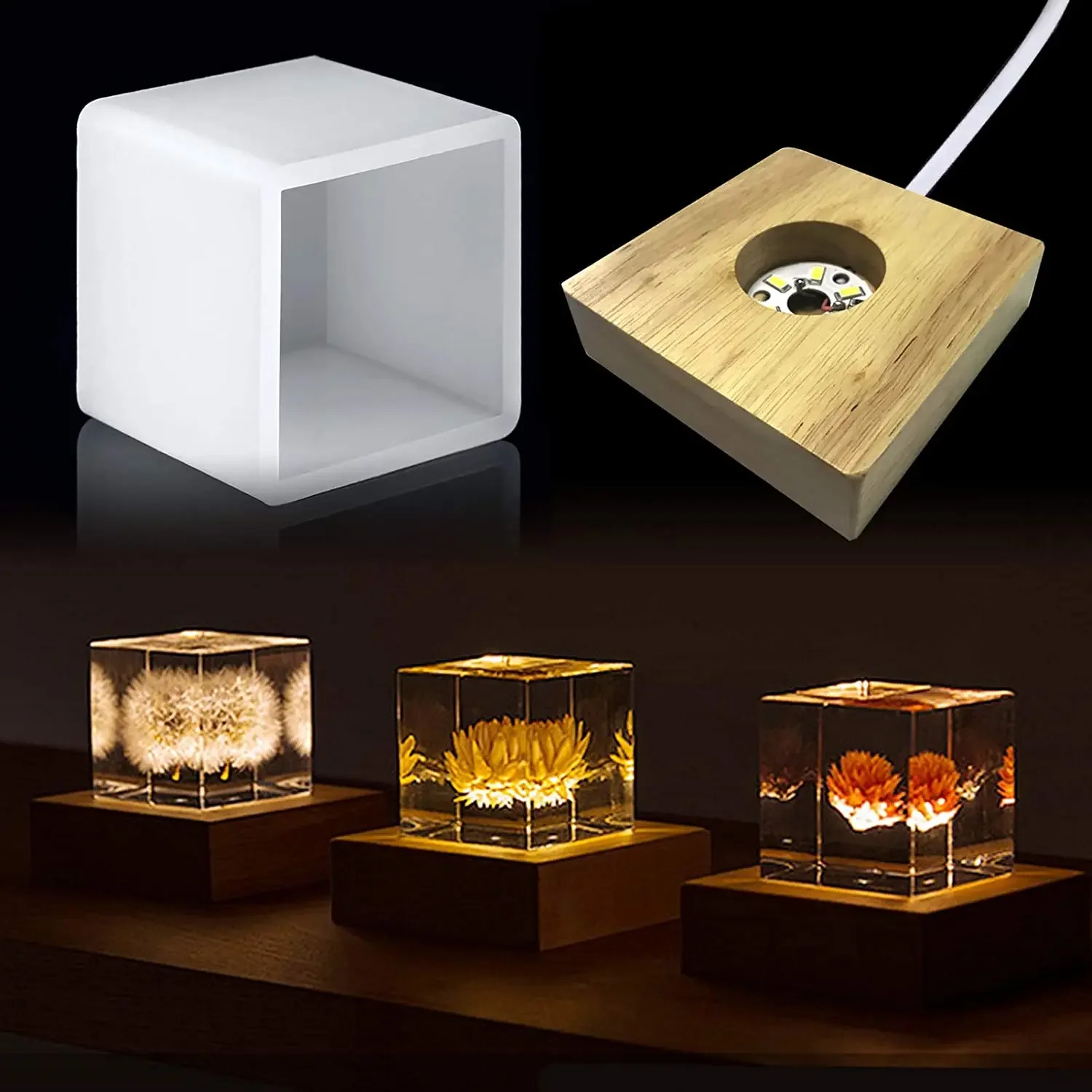 Resin Art Lamp - Molde de resina de luz cuadrada,