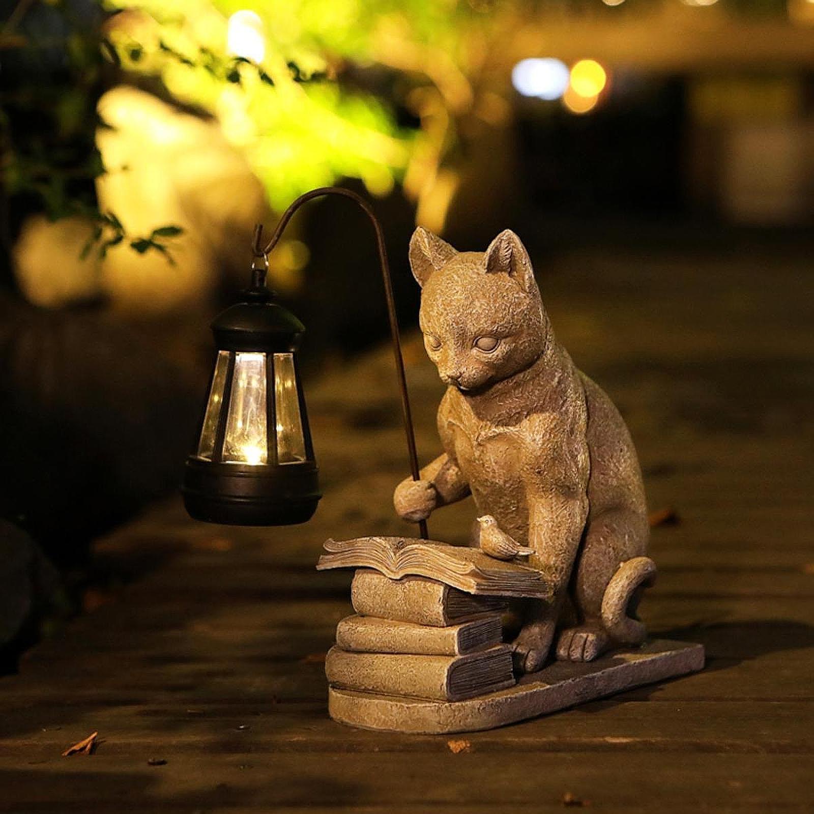Mini estatua Solar de gato par - Resin Art Lamp reseña y precio