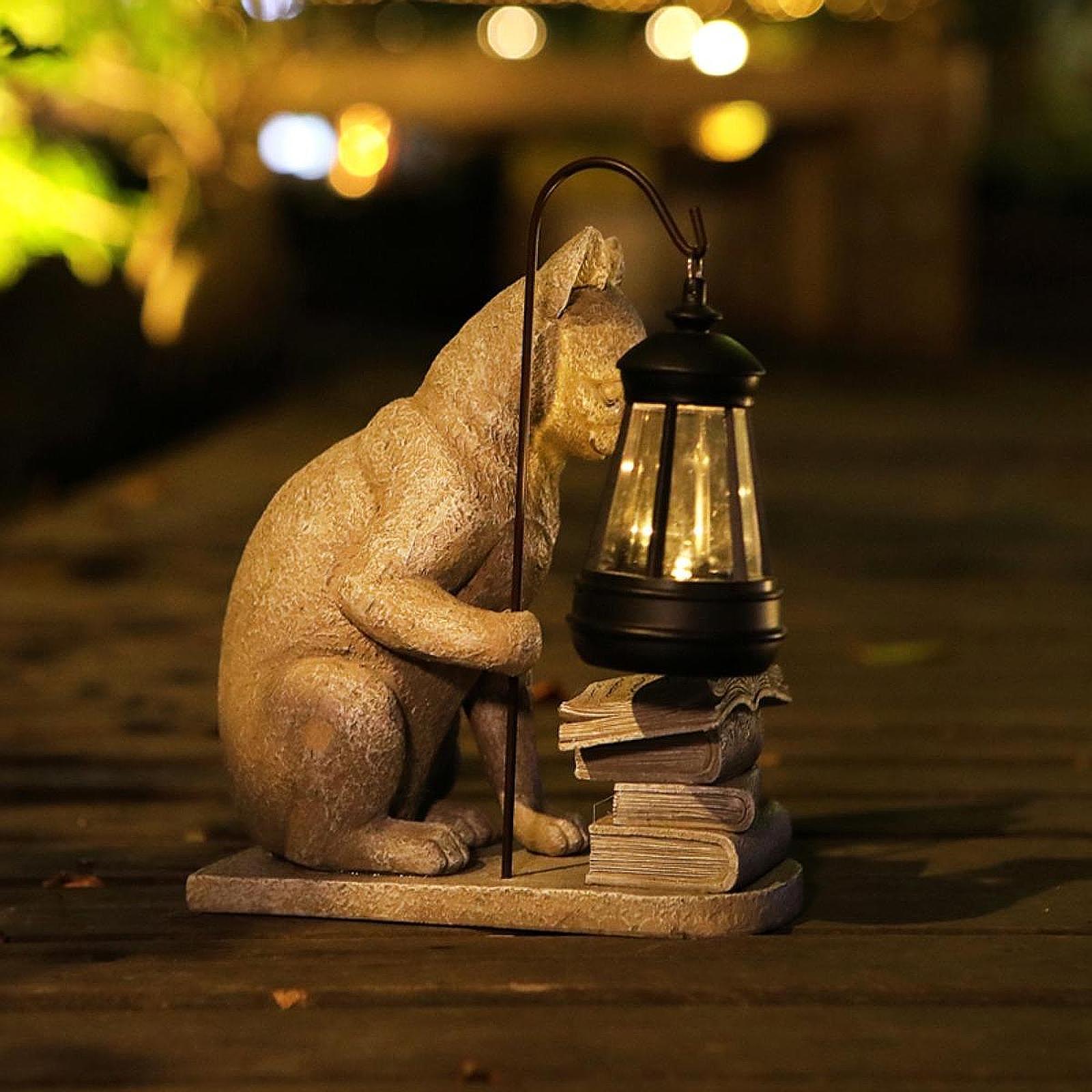 Mini estatua Solar de gato par - Resin Art Lamp reseña y precio