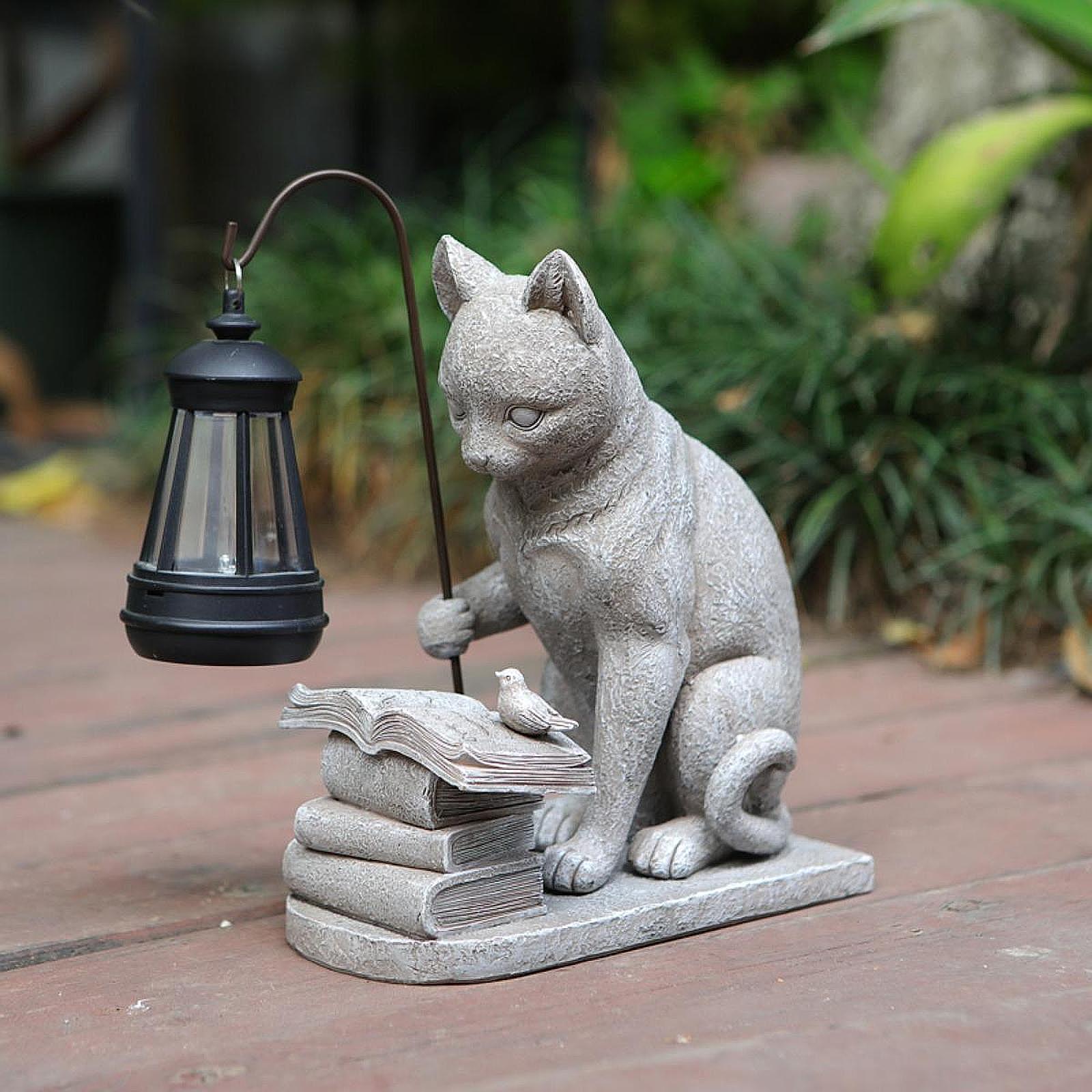 Mini estatua Solar de gato par - Resin Art Lamp reseña y precio