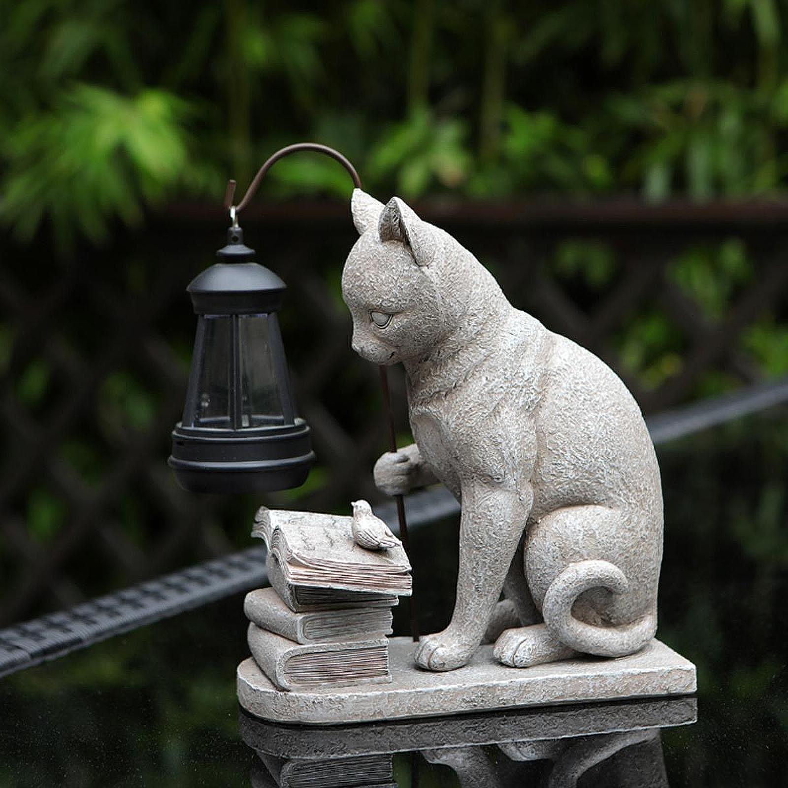 Mini estatua Solar de gato par - Resin Art Lamp reseña y precio